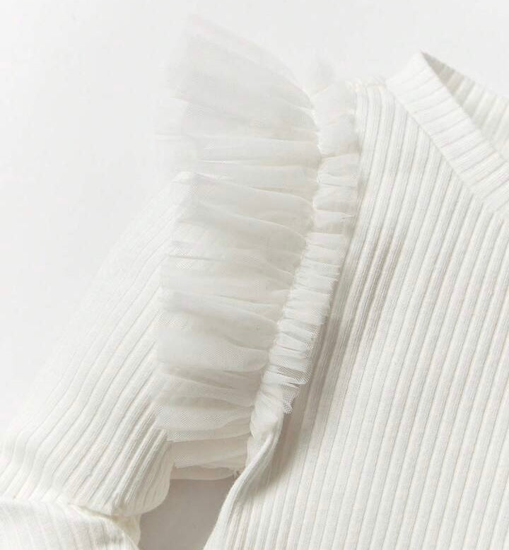Ribbed Knit Ruffle Trim Tee
