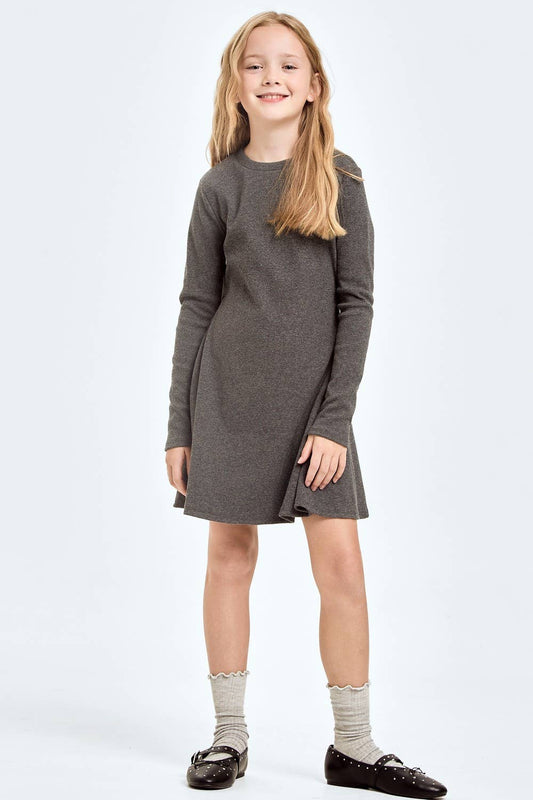 Cotton Knit Flare Dress: Charcoal