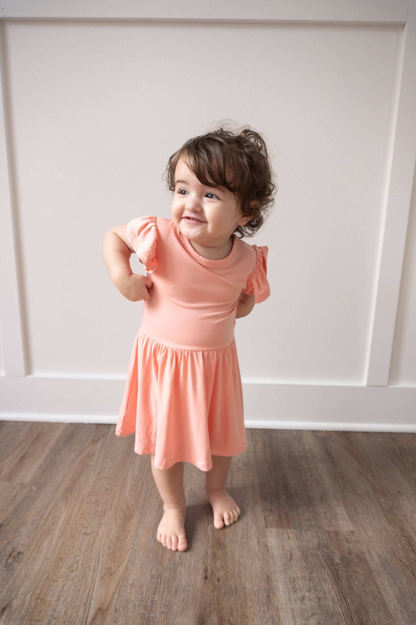 Peach Flutter Bodysuit Dress