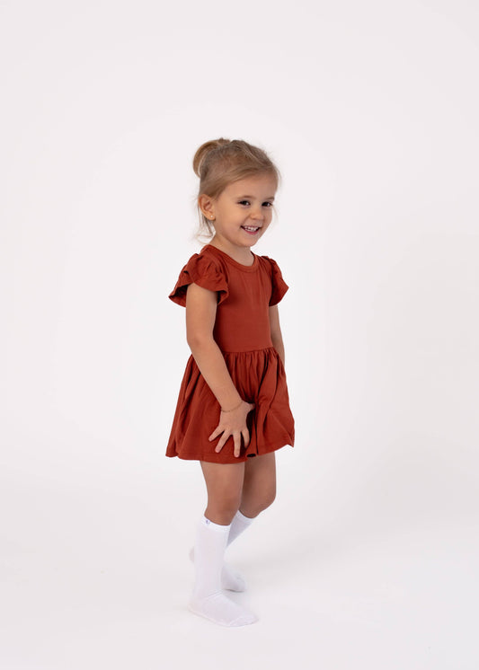 Pecan | Flutter Bodysuit Dress