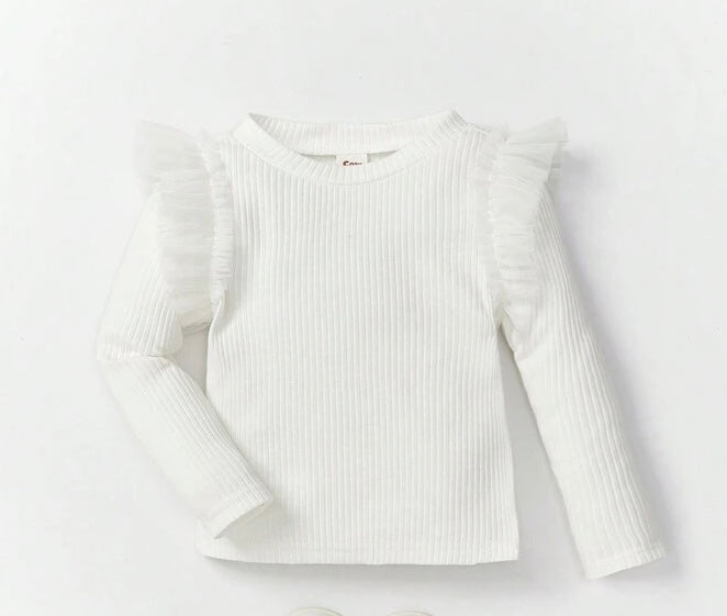 Ribbed Knit Ruffle Trim Tee