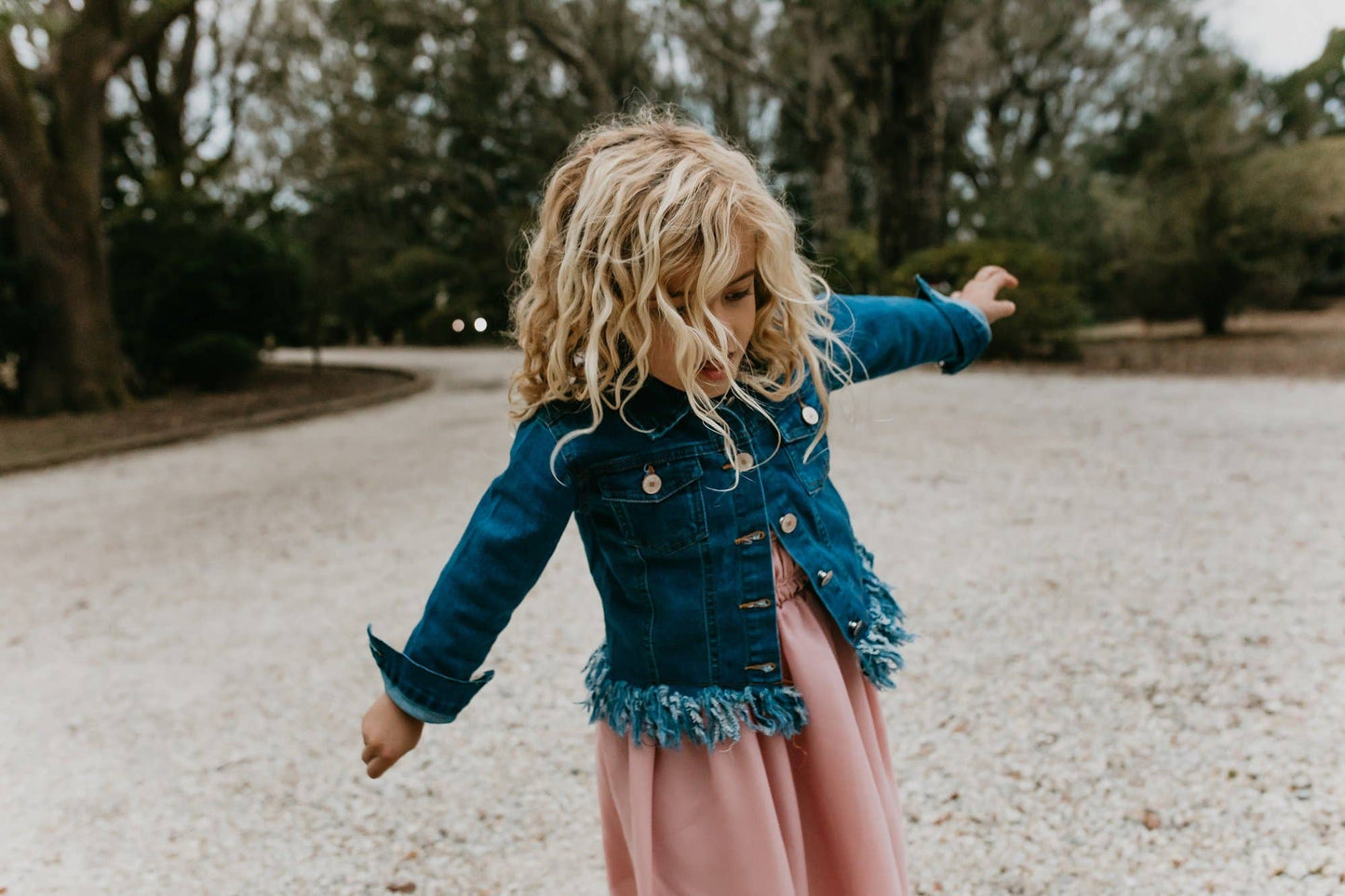 Kids Denim Long Sleeve Fringe Jacket