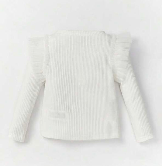 Ribbed Knit Ruffle Trim Tee