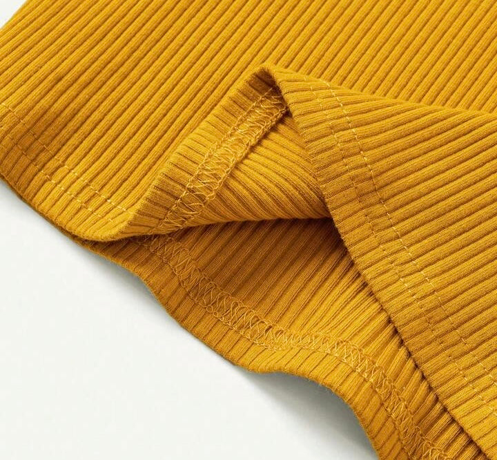 Mustard Ruffle Neck Ribbed Shirt