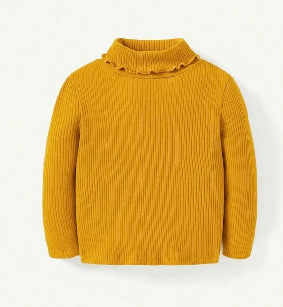 Mustard Ruffle Neck Ribbed Shirt