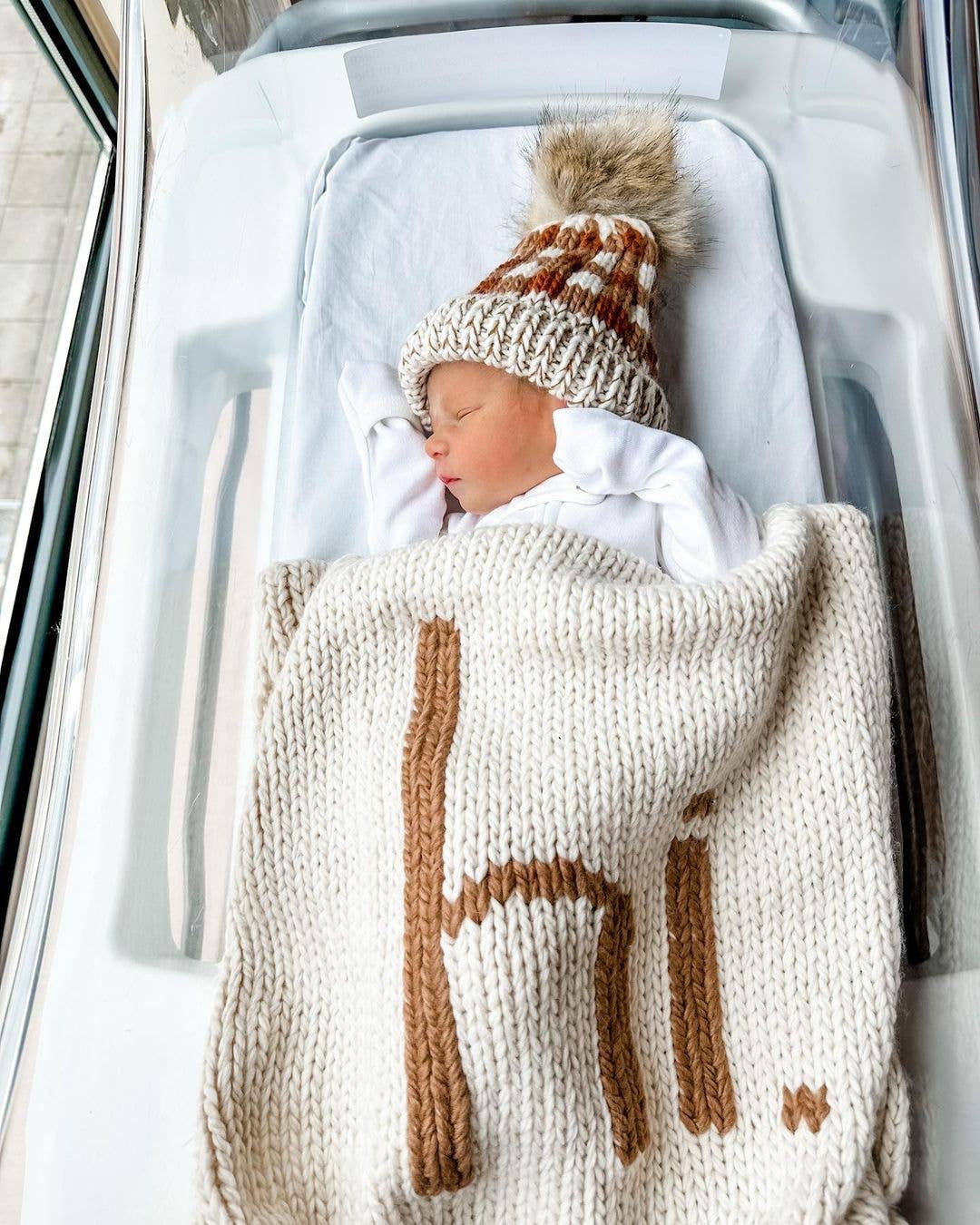 Hi. Hand Knit Baby Blanket and Hat