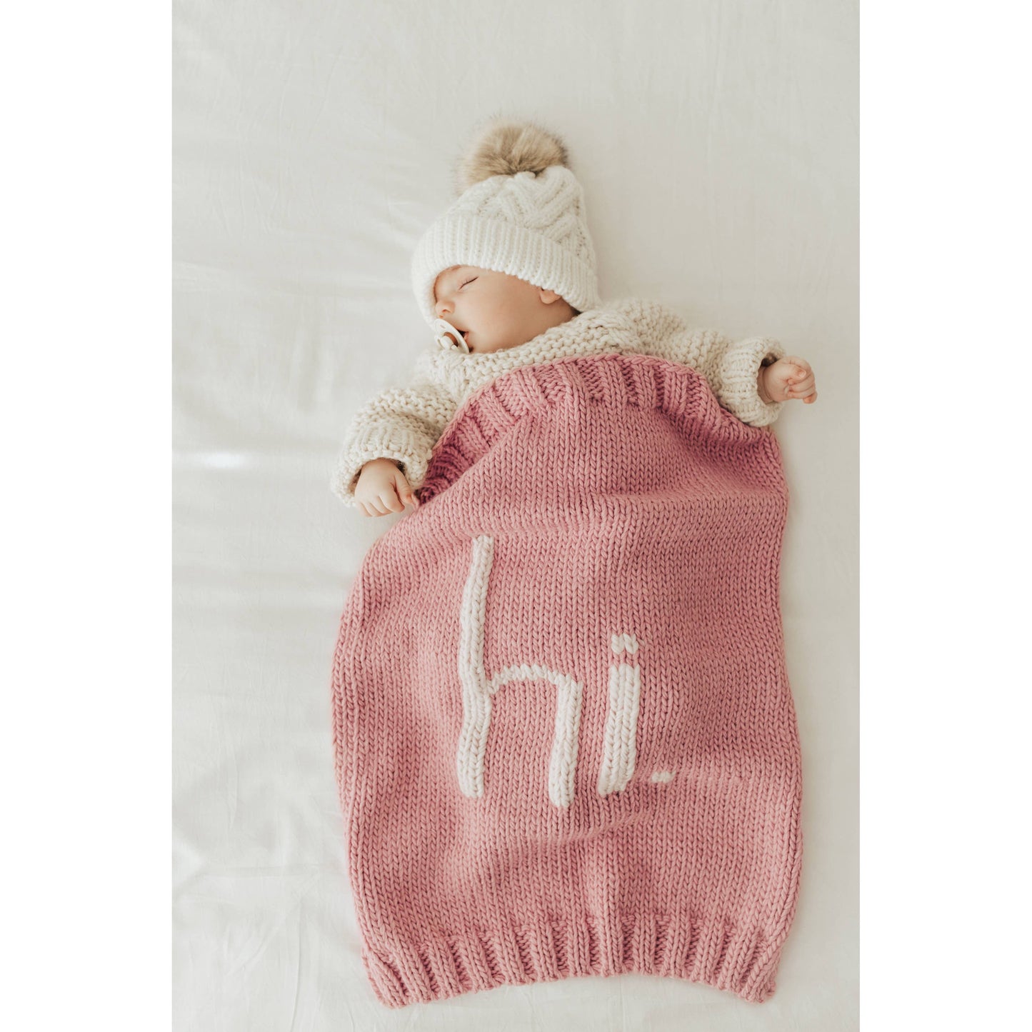 Hi. Hand Knit Baby Blanket and Hat