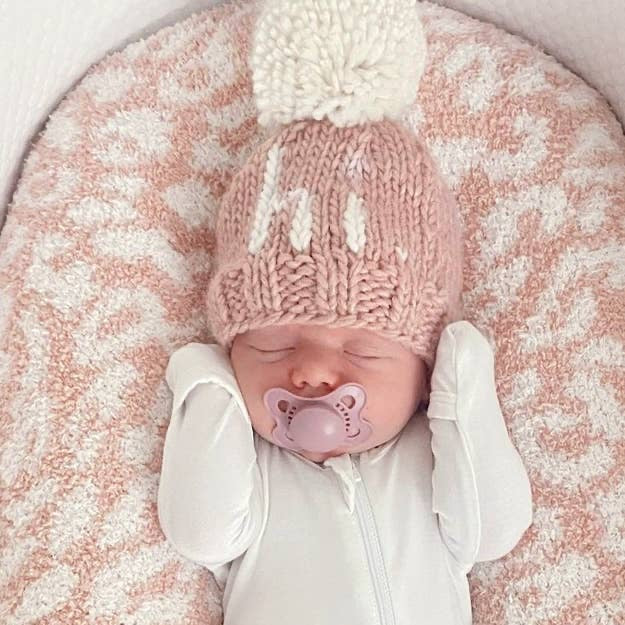 Hi. Hand Knit Baby Blanket and Hat