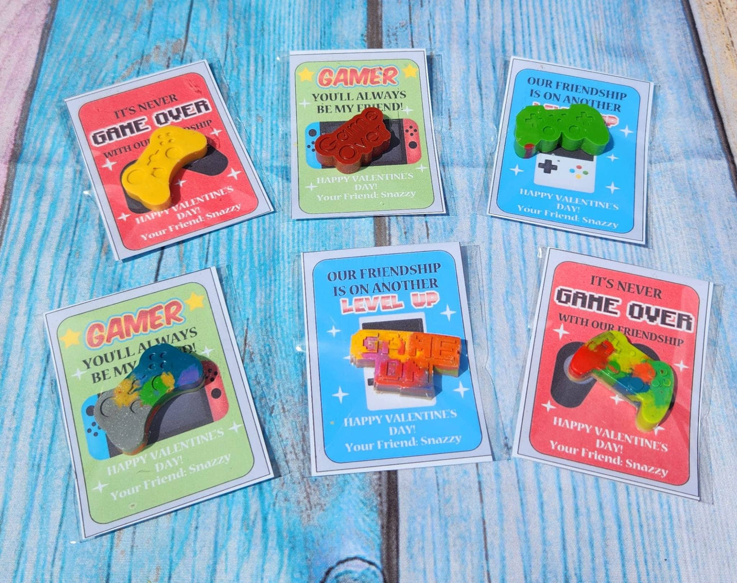Video Game Valentines Day Cards With Crayons: Mixed Colors