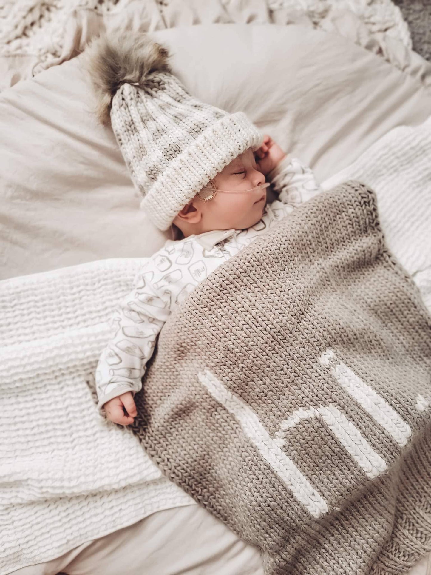 Hi. Hand Knit Baby Blanket and Hat