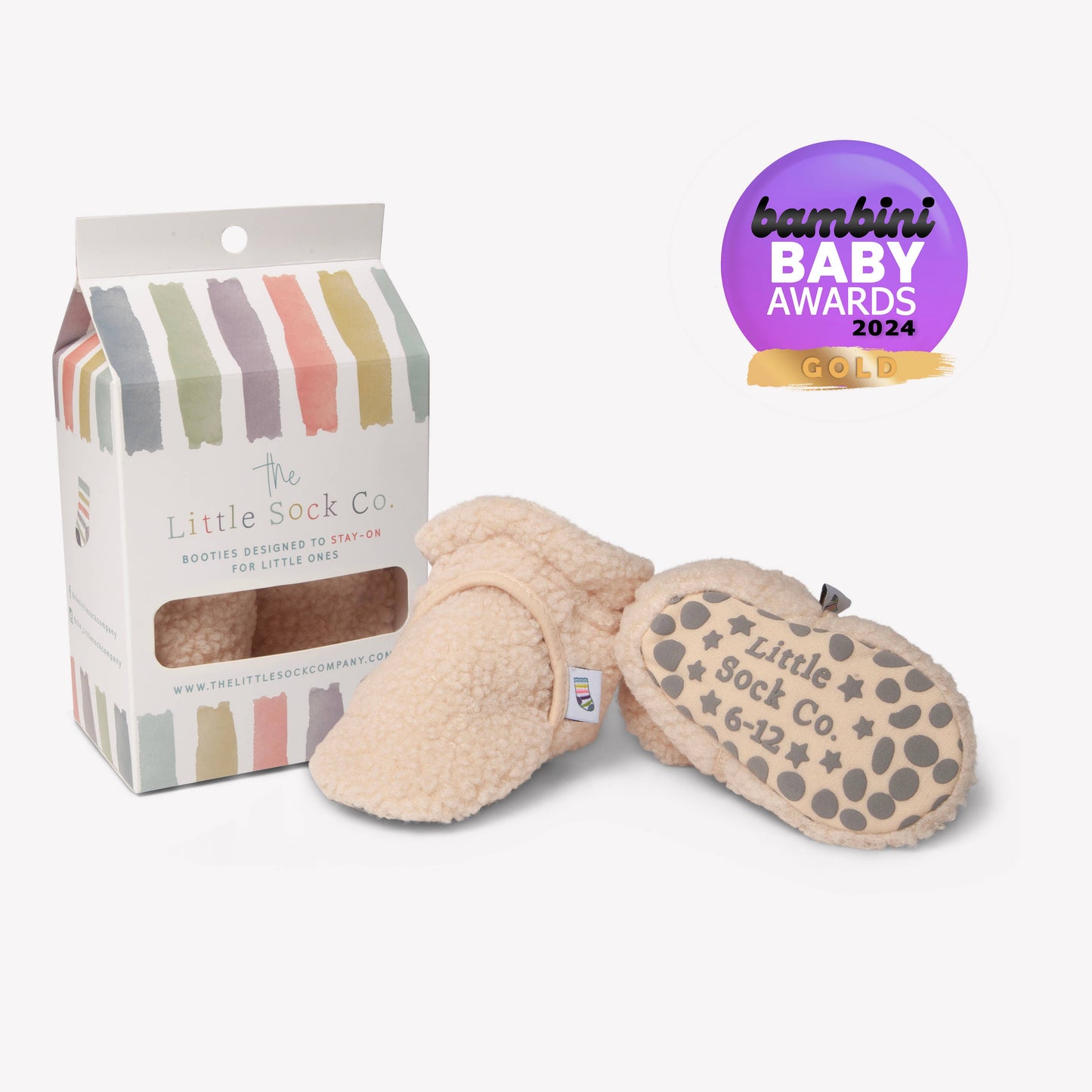 Stay-on, Non-Slip Booties - Perfect pram slipper - Sherpa : 6-12 months