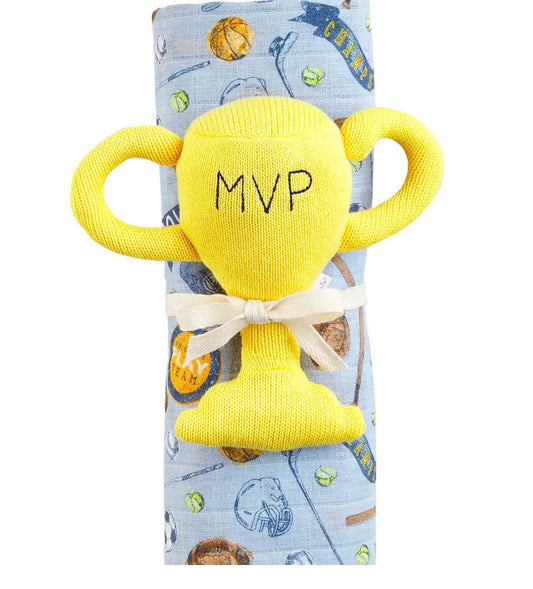 Sports Swaddle and Rattle Set
