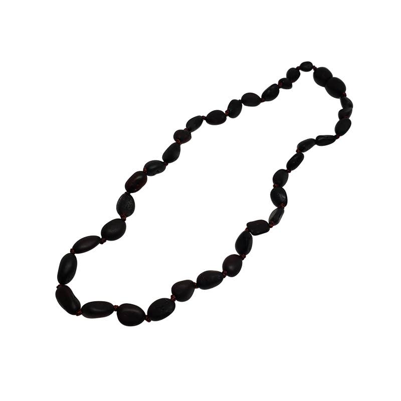 Matte Finish/Raw Dark Cherry Amber Baby/Teething Necklace, S