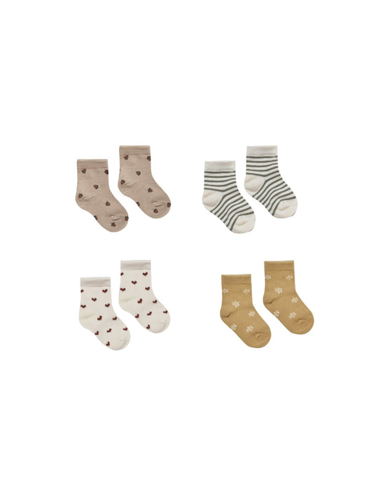 Printed Sock Set | Fern Stripe, Acorns, Hearts, Daisy