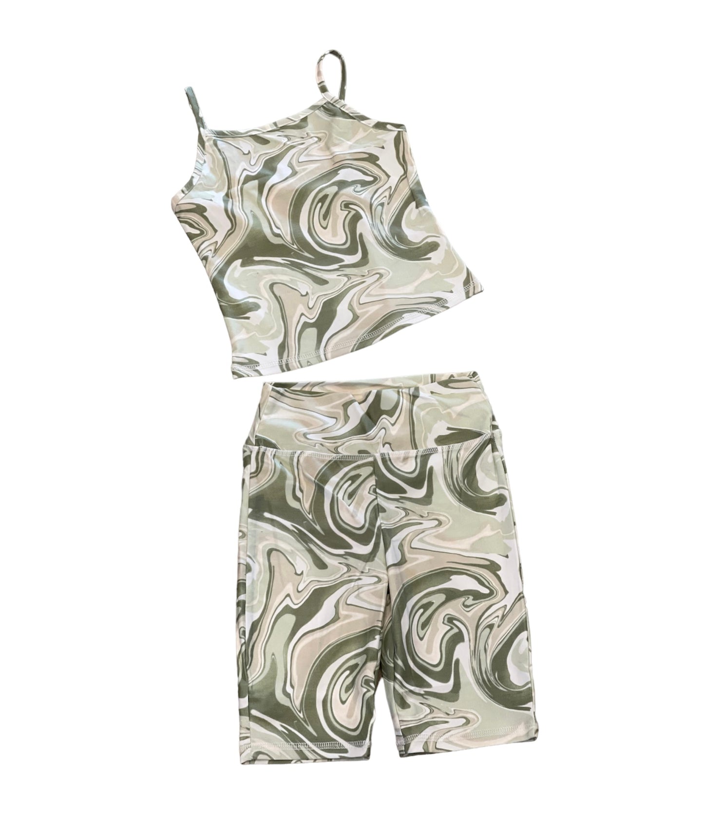 Green Tie Dye High Rise Shorts