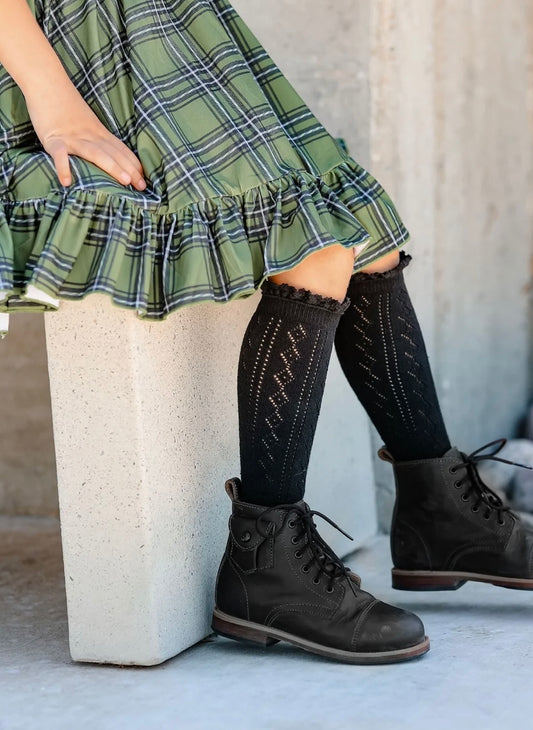 Fancy Lace Top Knee High Socks (Black)