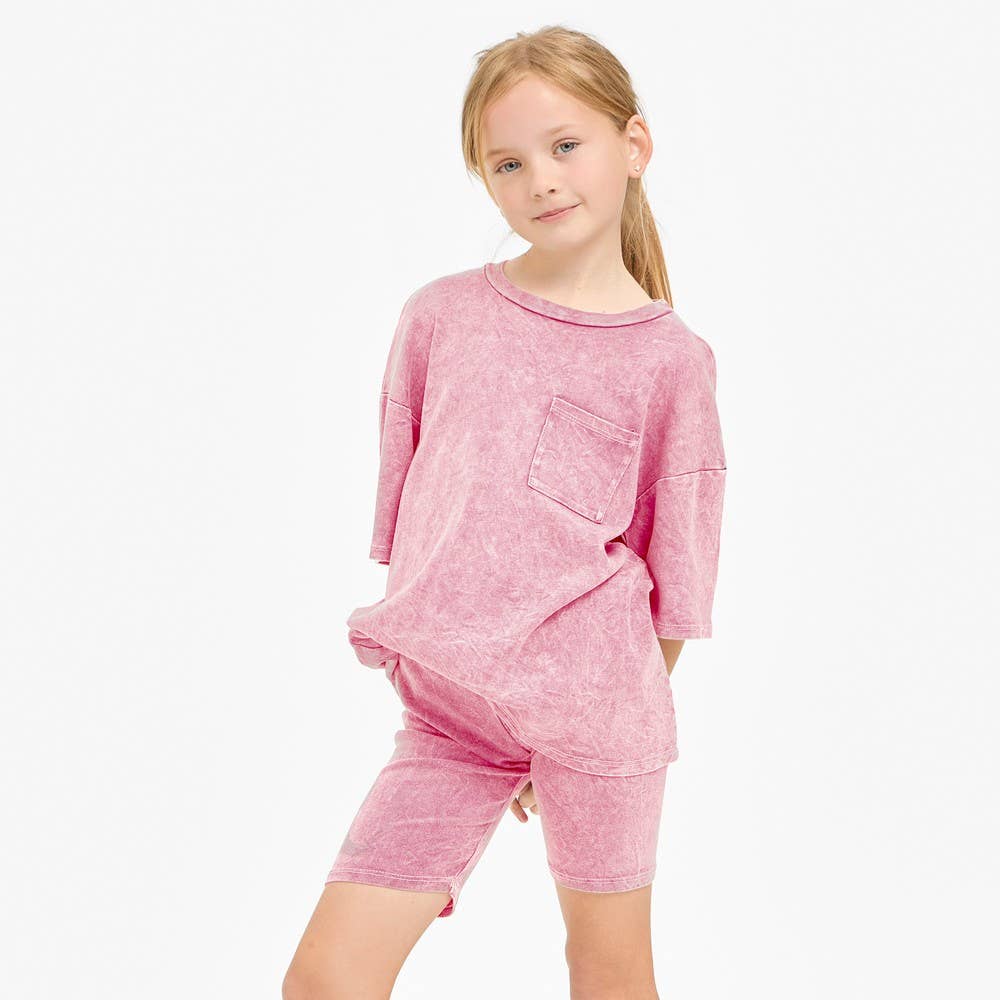 Mineral Washed Top and Biker Shorts 2piece Matching Set: Charcoal