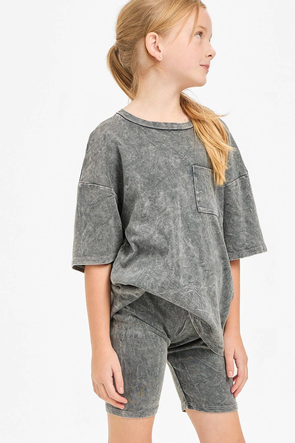 Mineral Washed Top and Biker Shorts 2piece Matching Set: Charcoal