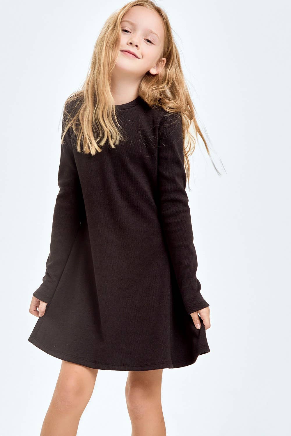 Cotton Knit Flare Dress: Charcoal
