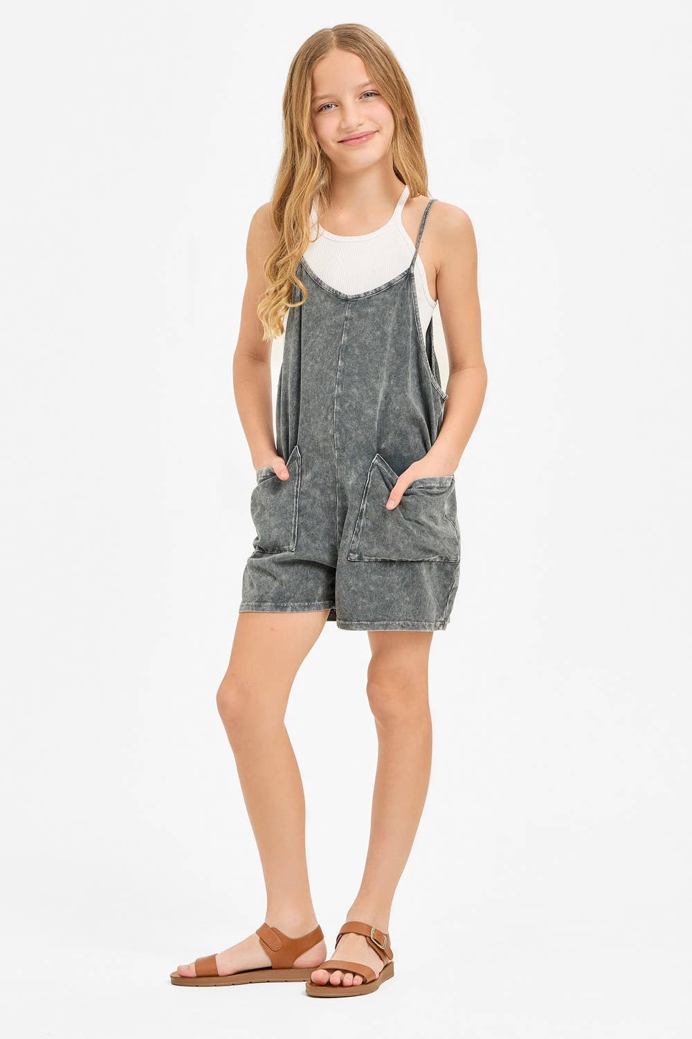 Two Pocket Mineral Wash Overall Romper