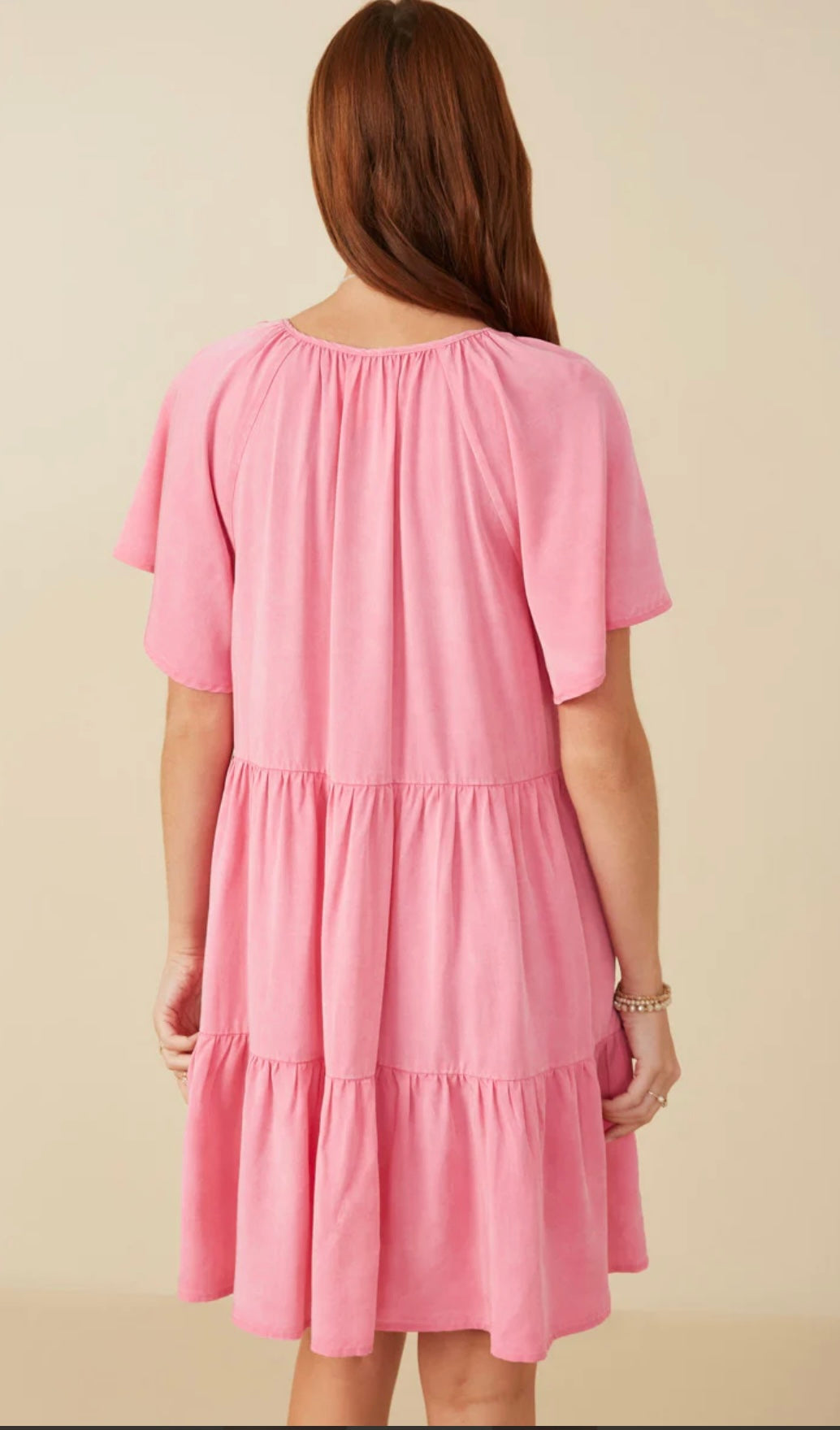 Mommy and Me Pink Washed V Neck Tier Dress