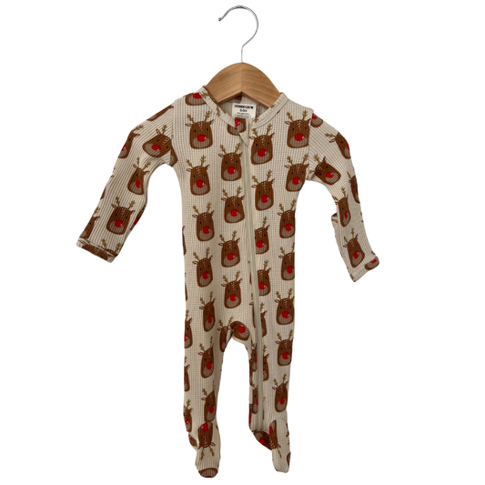 Organic Waffle Basic Zip Footie Reindeer