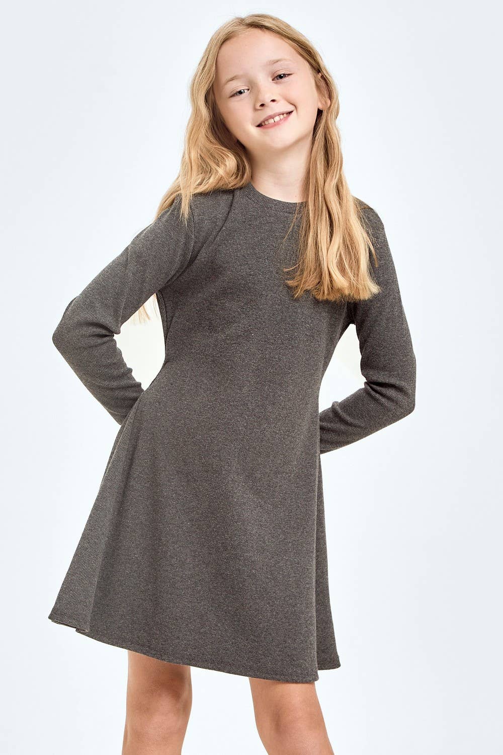 Cotton Knit Flare Dress: Charcoal