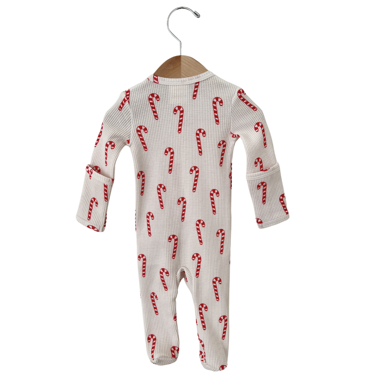 Organic Waffle Basic Zip Footie, Candy Cane: 0 - 3 mo.