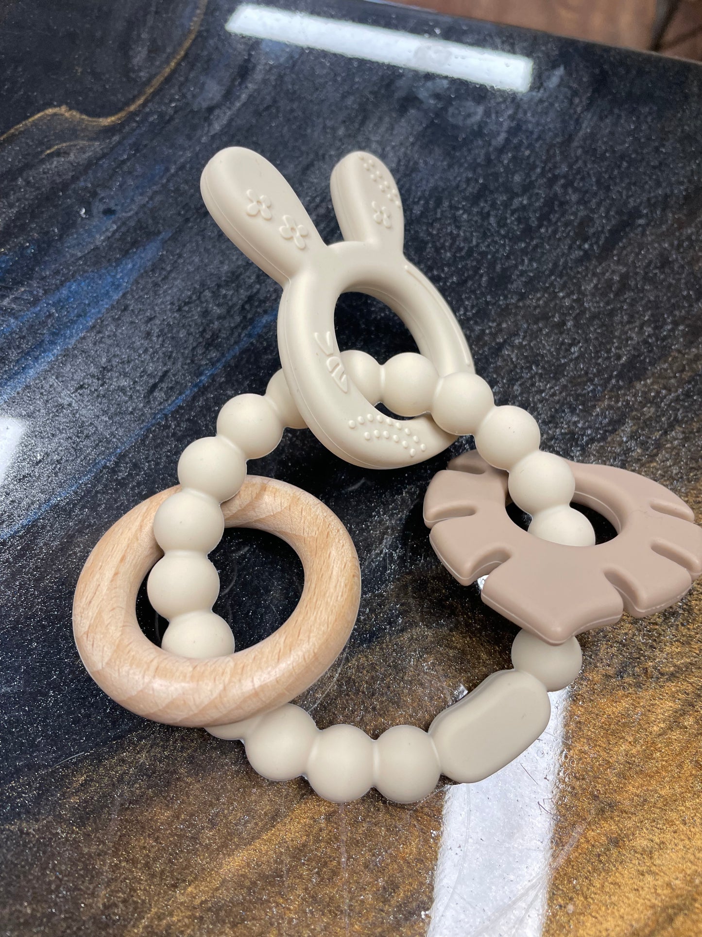 Rabbit Silicone Beaded Ring  Teether