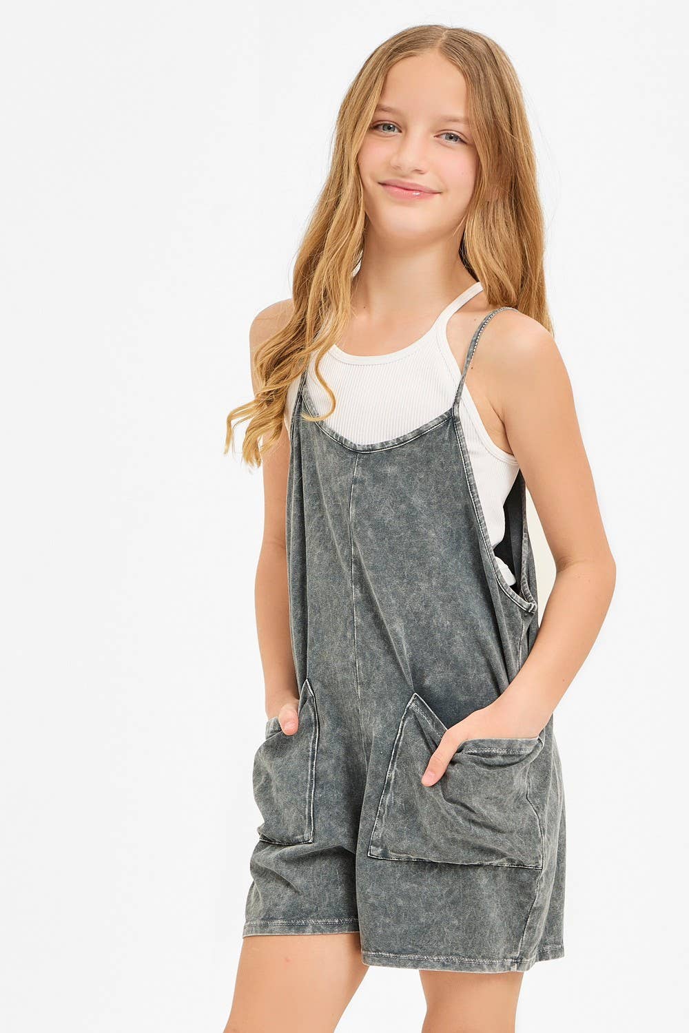 Two Pocket Mineral Wash Overall Romper