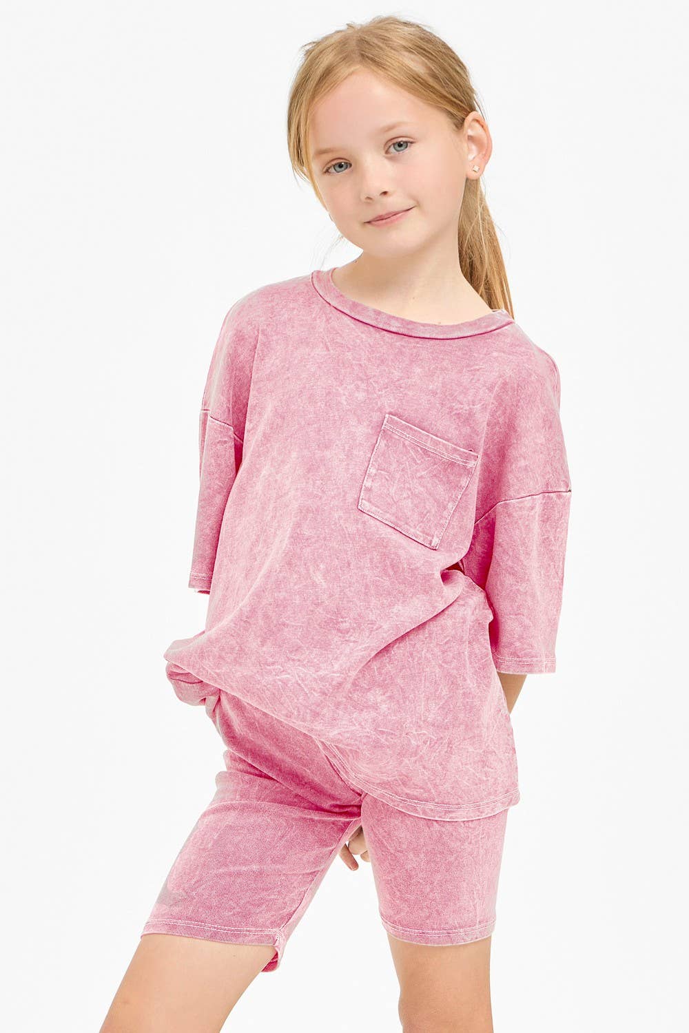Mineral Washed Top and Biker Shorts 2piece Matching Set: Charcoal