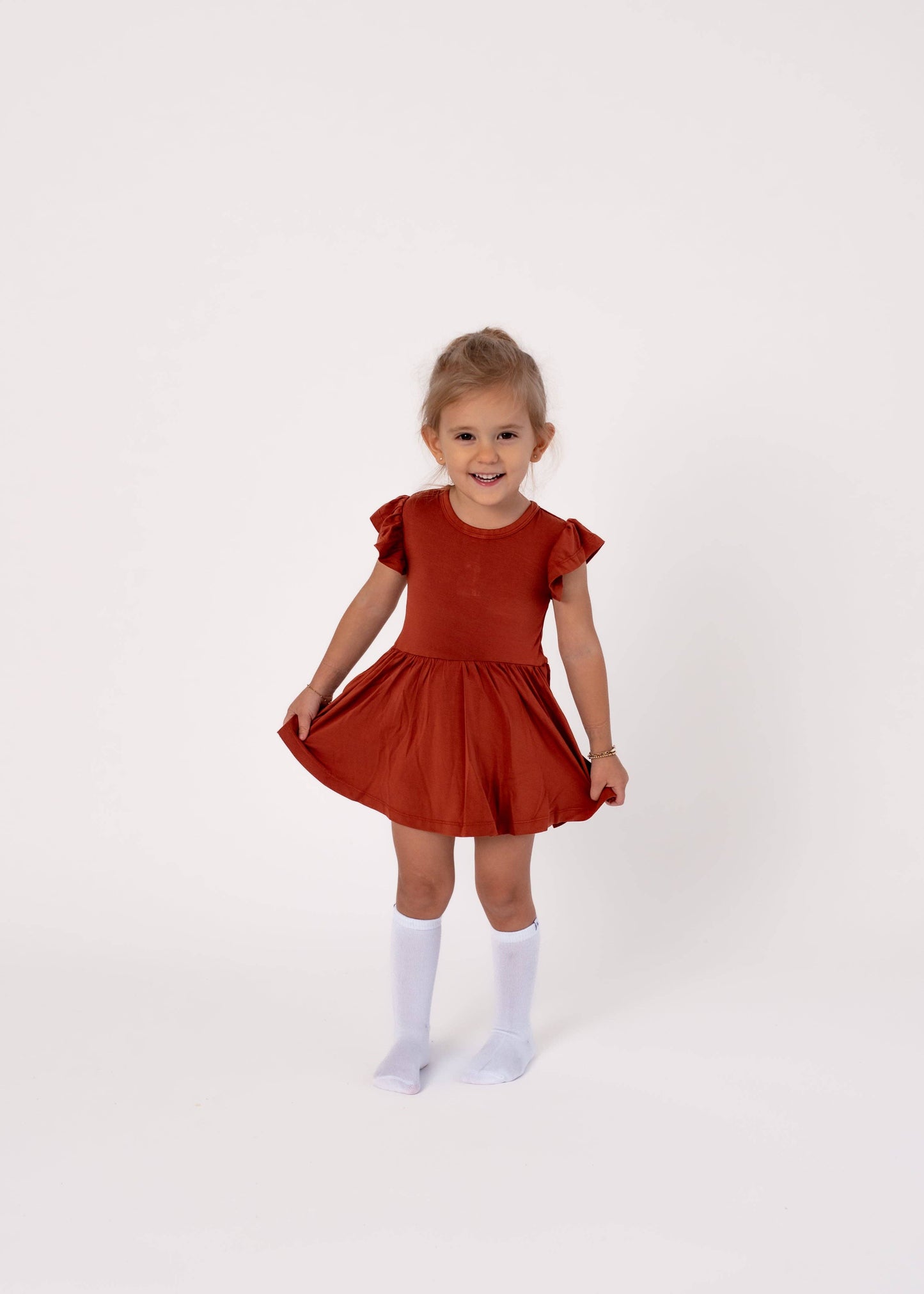 Pecan | Flutter Bodysuit Dress