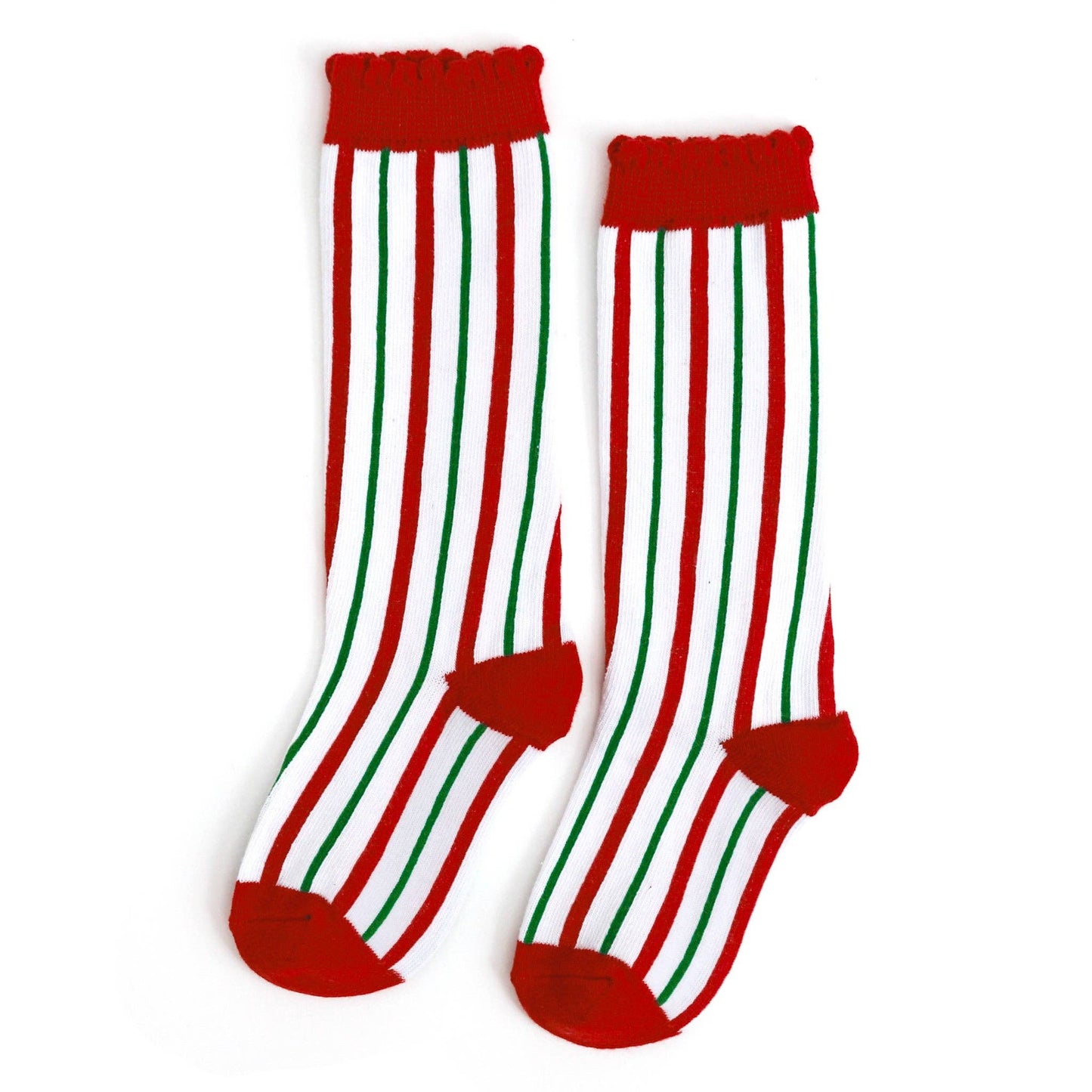 Candy Cane Striped Scalloped Knee High Socks: 0-6 MONTHS