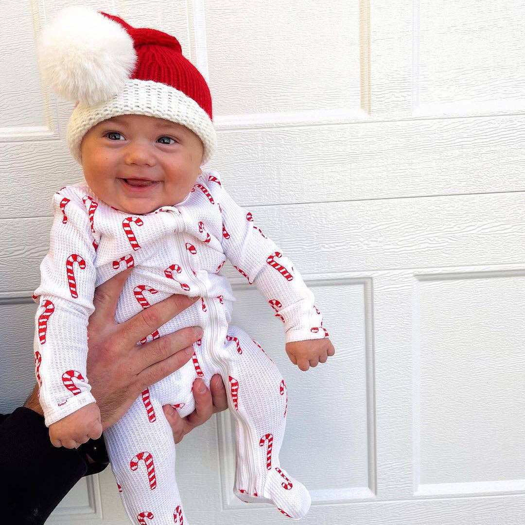 Organic Waffle Basic Zip Footie, Candy Cane: 0 - 3 mo.