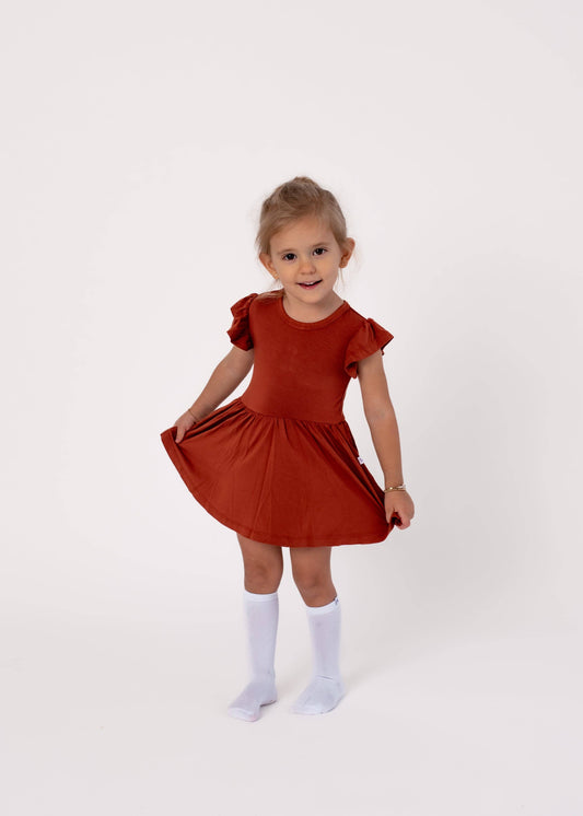 Pecan | Flutter Bodysuit Dress