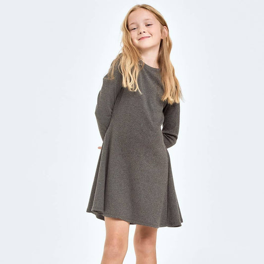 Cotton Knit Flare Dress: Charcoal