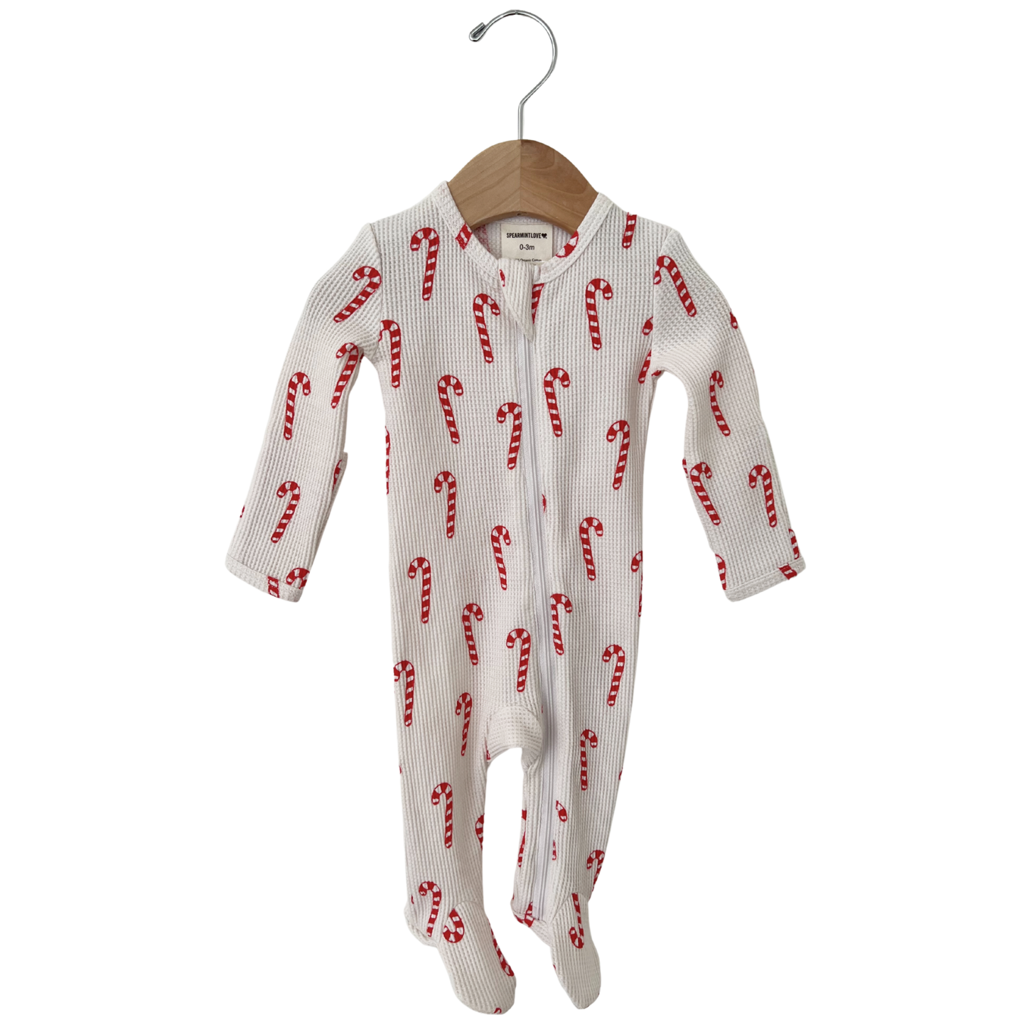 Organic Waffle Basic Zip Footie, Candy Cane: 0 - 3 mo.