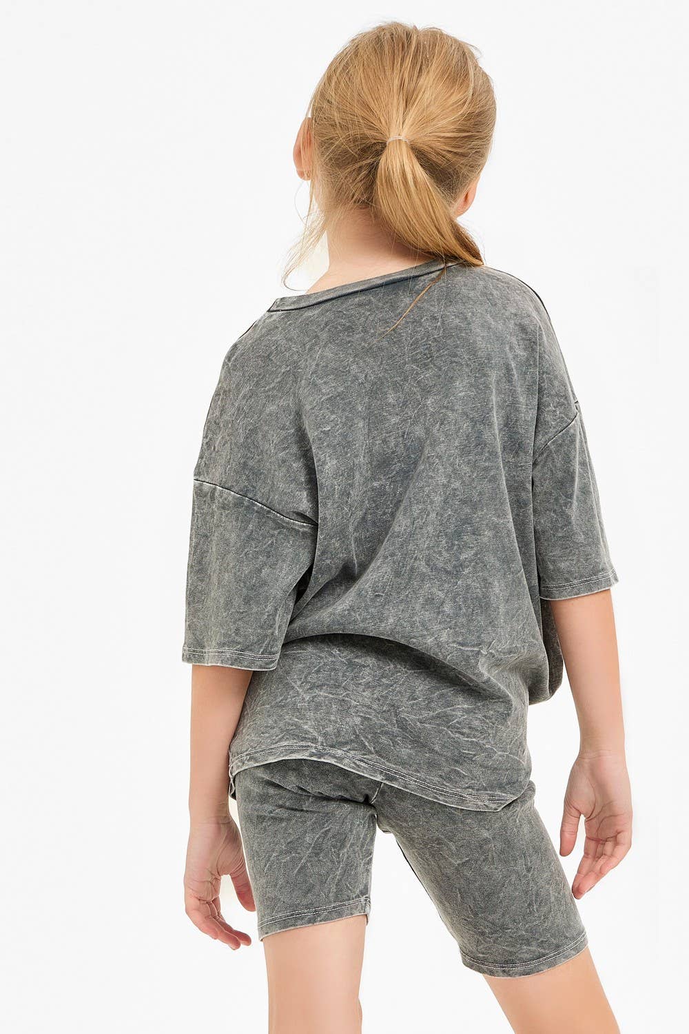 Mineral Washed Top and Biker Shorts 2piece Matching Set: Charcoal