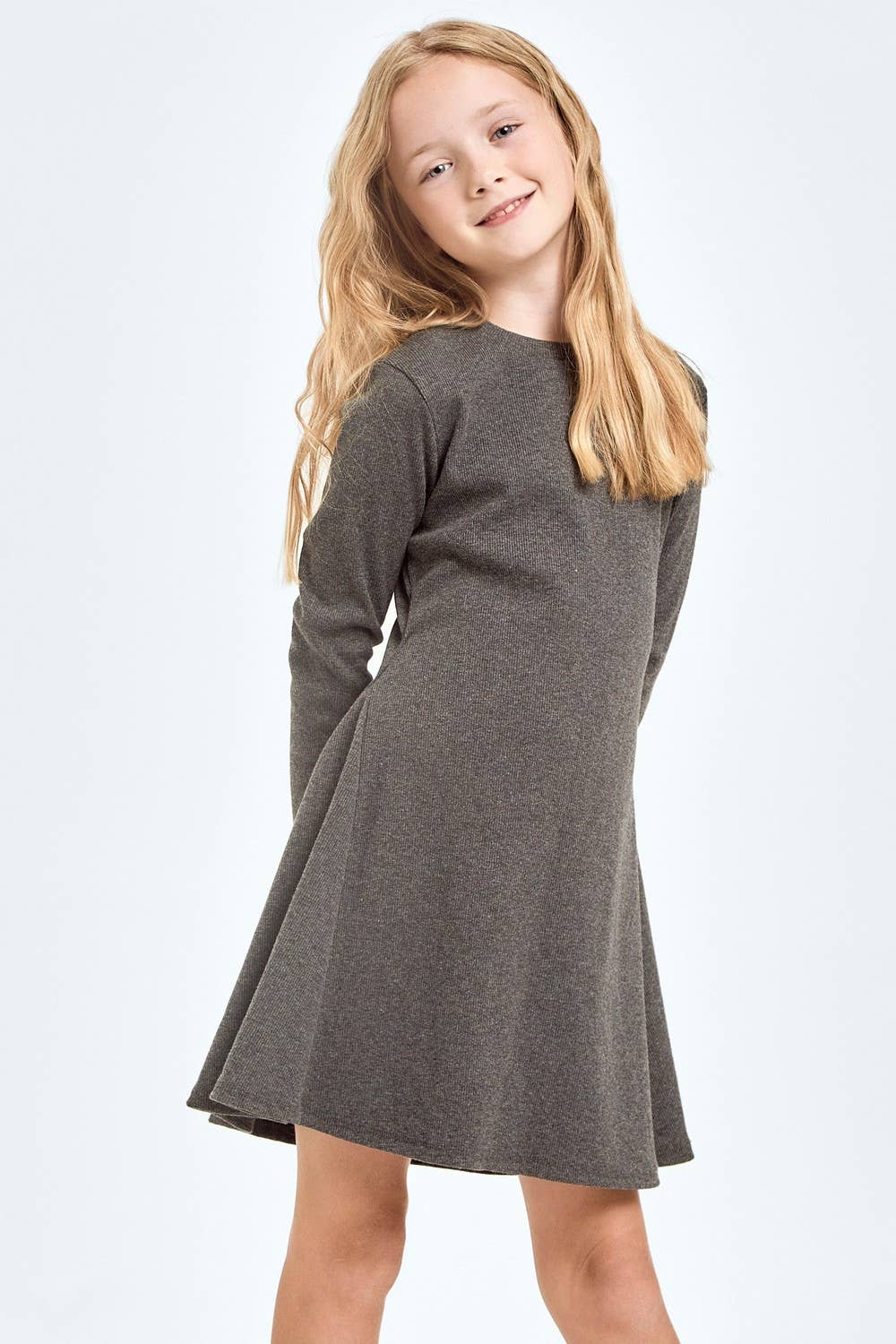 Cotton Knit Flare Dress: Charcoal