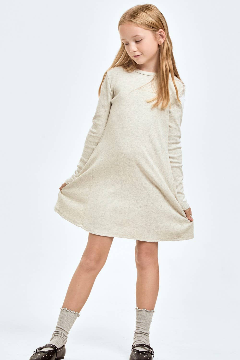 Cotton Knit Flare Dress: Charcoal