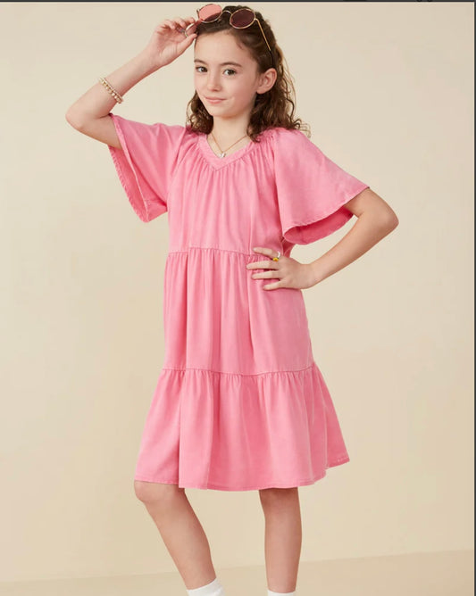 Mommy and Me Pink Washed V Neck Tier Dress