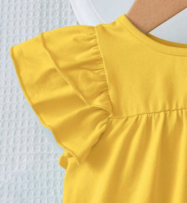 Knitted Round Neck with Ruffle Trim Tee