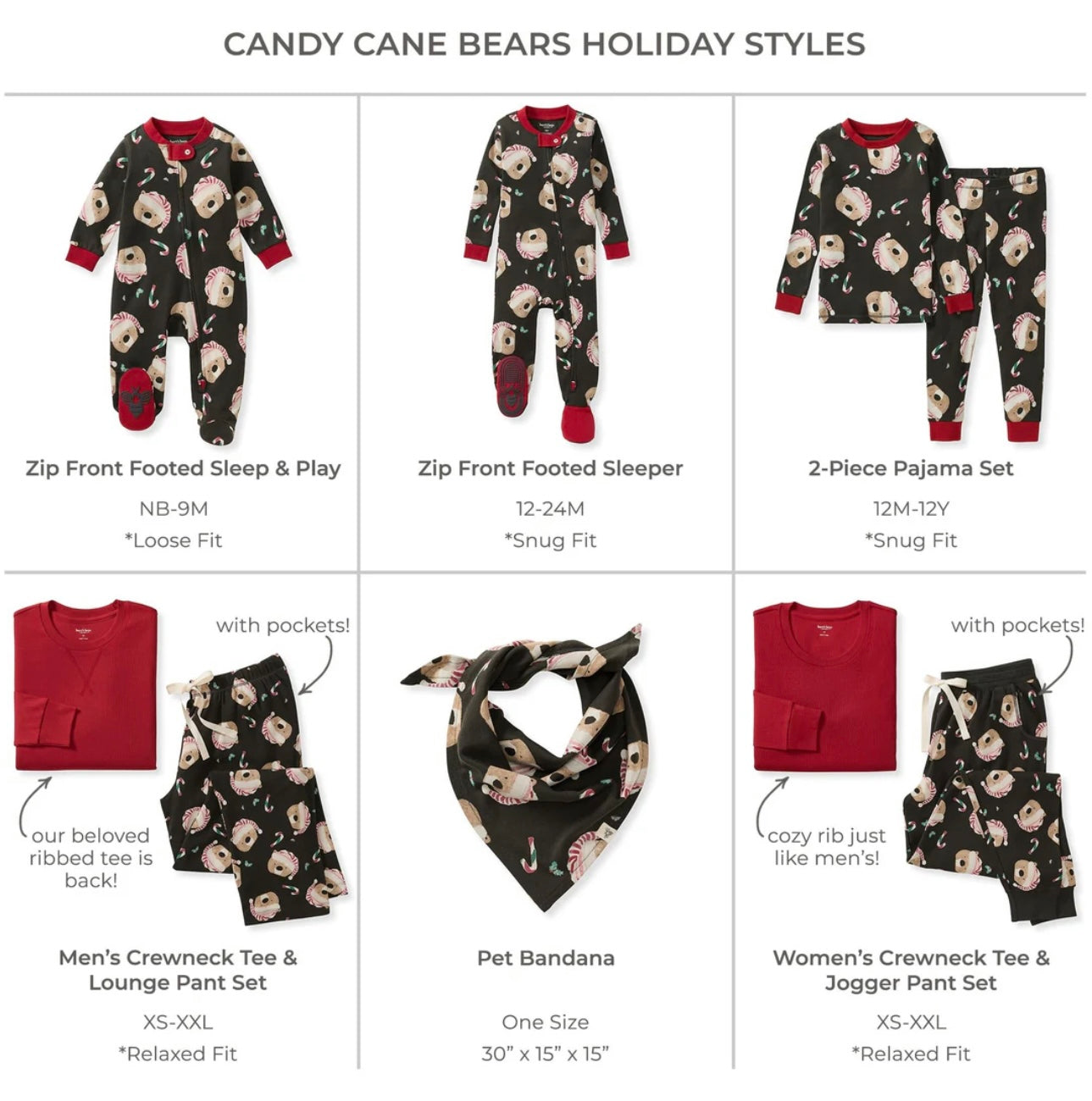 Family Holiday Pajamas Candy Cane Bears