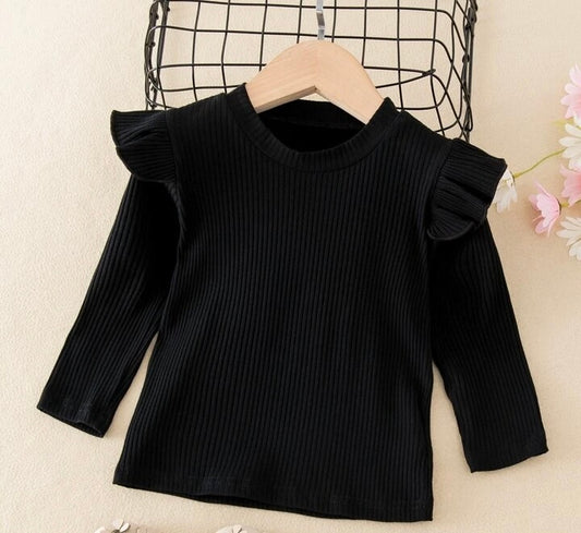 Black Ruffle Trim Tee