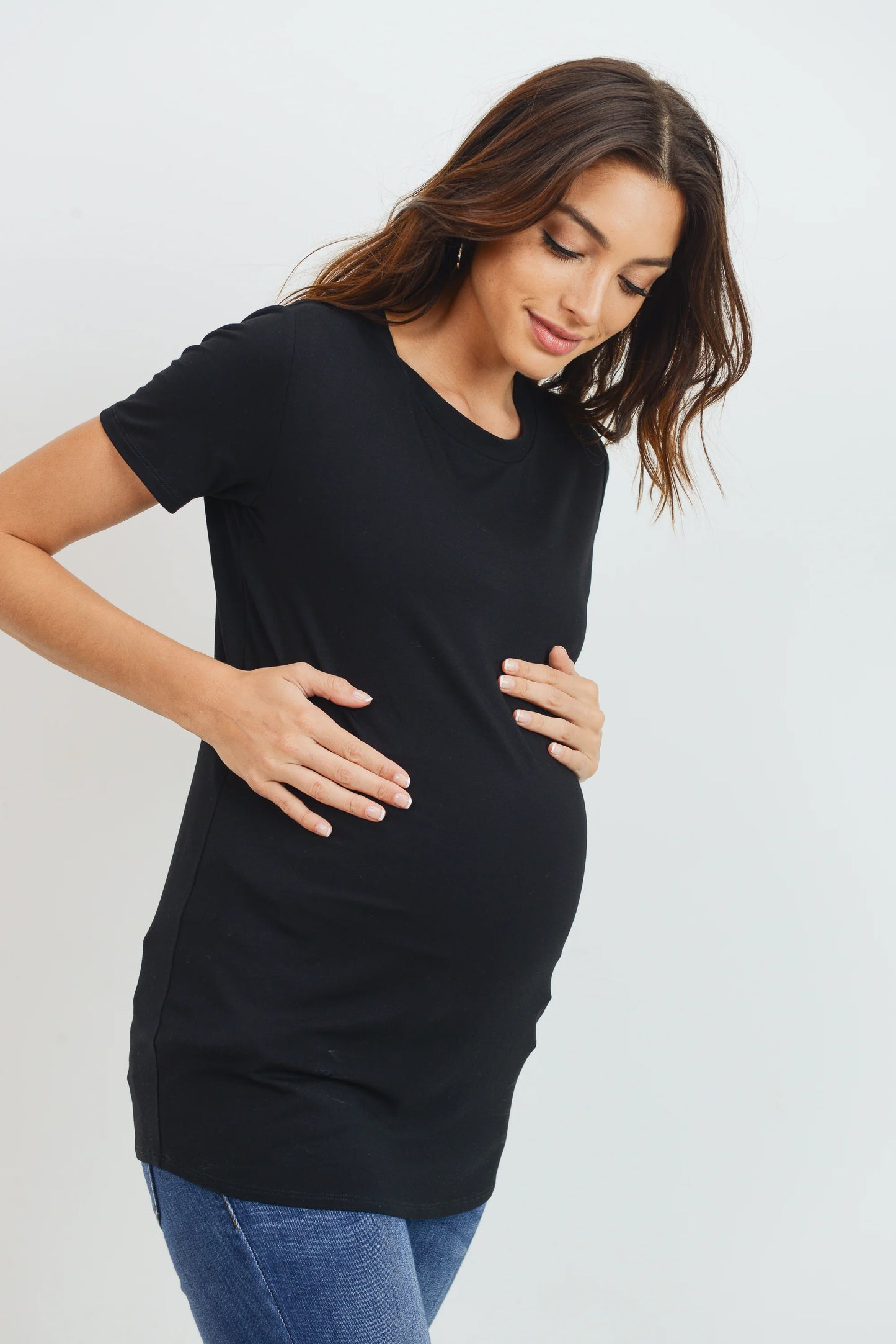 Modal Jersey Round Neck Maternity Short Sleeve Top