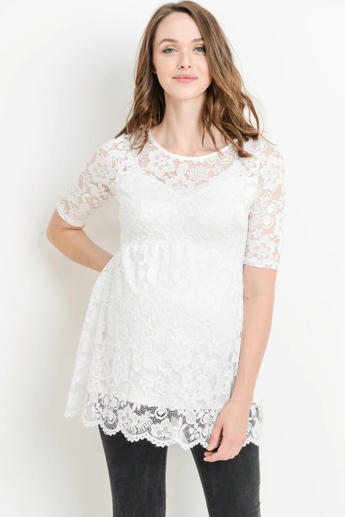 Lace Draped Empire Waist Maternity Top