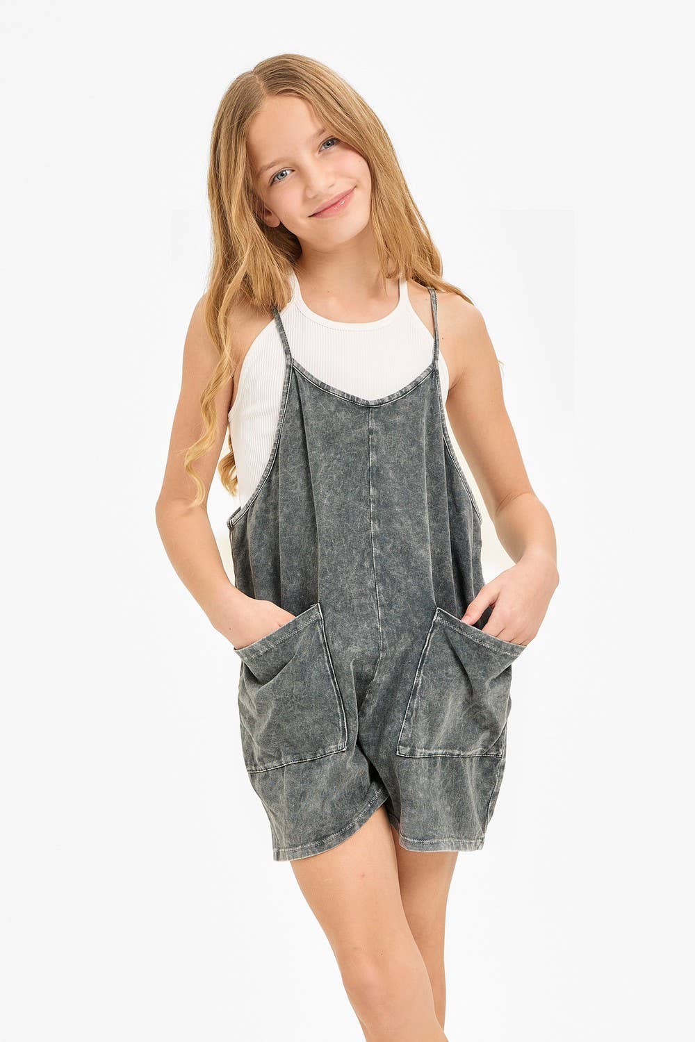 Two Pocket Mineral Wash Overall Romper