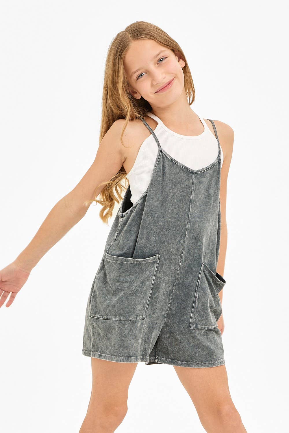 Two Pocket Mineral Wash Overall Romper