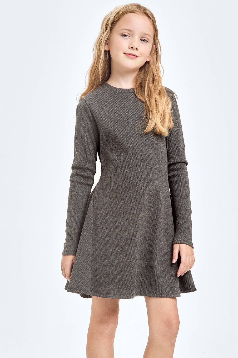 Cotton Knit Flare Dress: Charcoal
