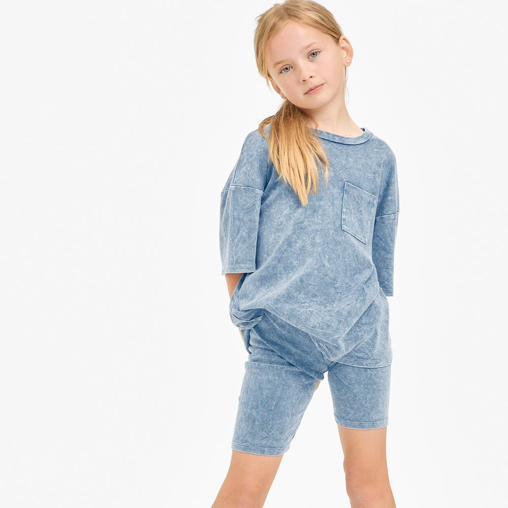 Mineral Washed Top and Biker Shorts 2piece Matching Set: Charcoal